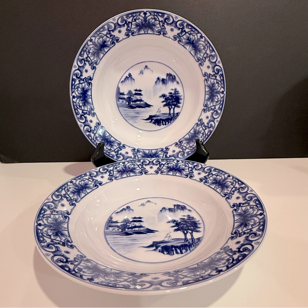 Canton Blue Bowls-Blue and White Porcelain Bowls TWO
